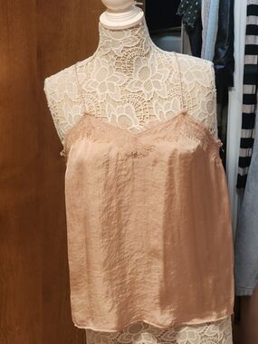 Nine West Blush Pink Lace-Trim Silk Cami